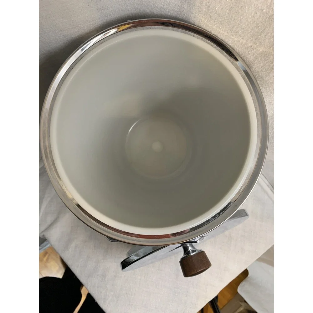 Kromex Ice Bucket Chrome Barware MCM USA w/ box wood accent handles Vint. Large